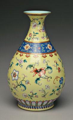 Appraisal: Chinese famille rose vase pear shape flowers on yellow ground