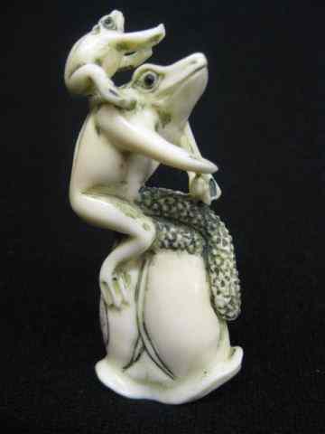 Appraisal: Carved Ivory Figurine of Frogs on top offlower - ''