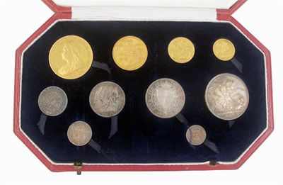 Appraisal: Victoria - Proof specimen set of coins comprising Gold Five