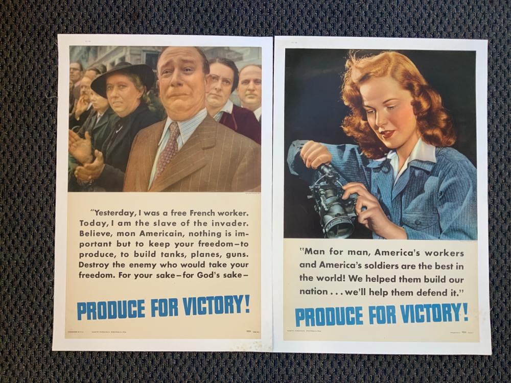 Appraisal: Produce For Victory ' Two Unframed Linen-Backed Posters Each x