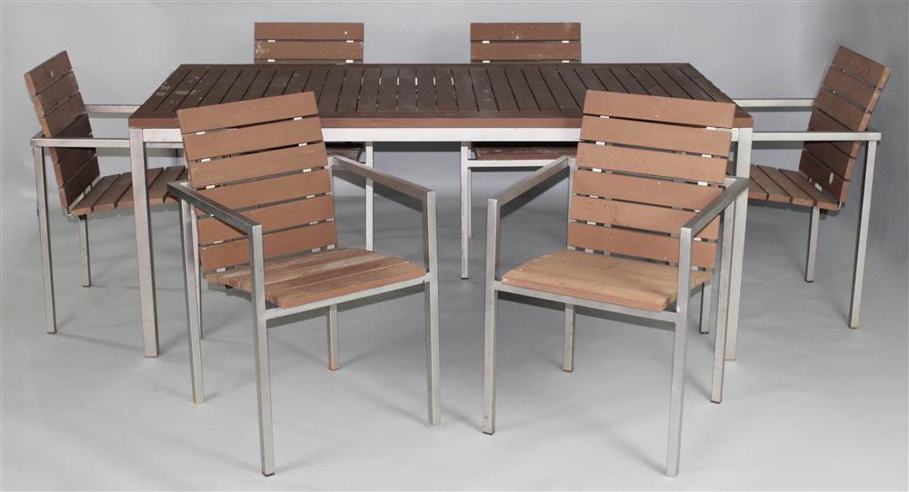 Appraisal: BELGIAN MODERN LUXURY COMPANY TRIBU TEAK AND CHROME OUTDOOR FURNITURE