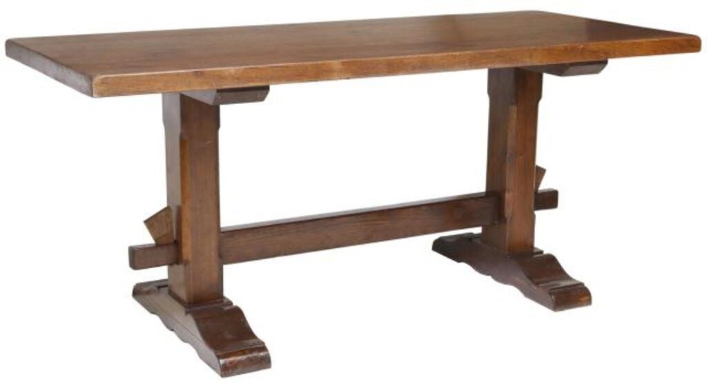 Appraisal: Rustic oak refectory trestle table th c rectangular top over