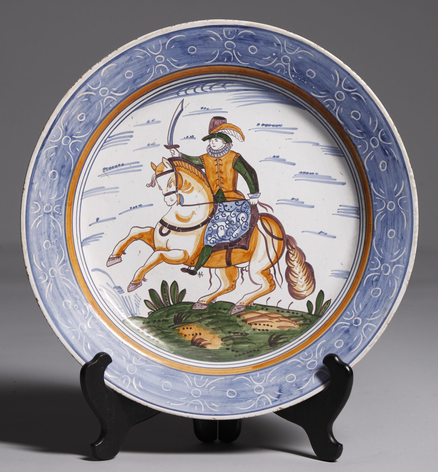 Appraisal: th Century Delft Charger Initialed on reverse Condition Nicks to