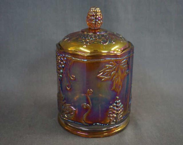 Appraisal: Indiana Gold Carnival Glass Harvest Grape Canister ca 's produced