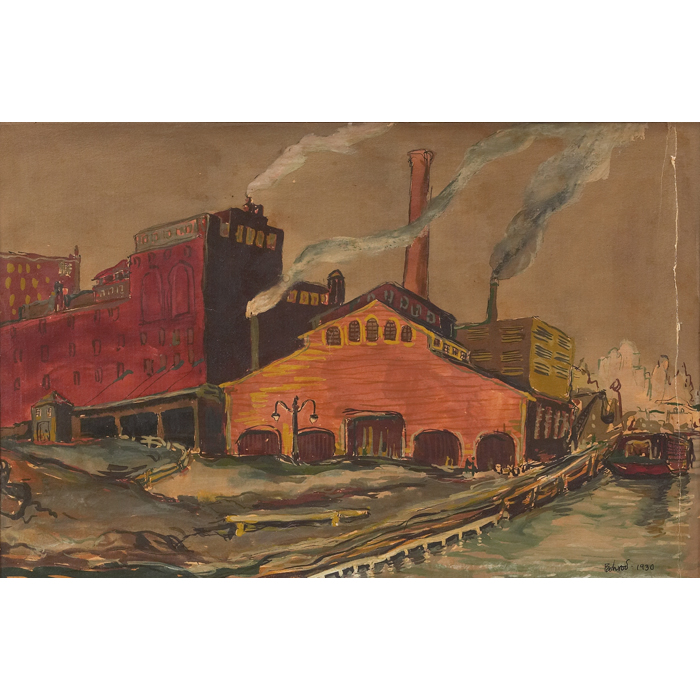 Appraisal: Aaron Bohrod American - Industrial River Scene Chicago watercolor x