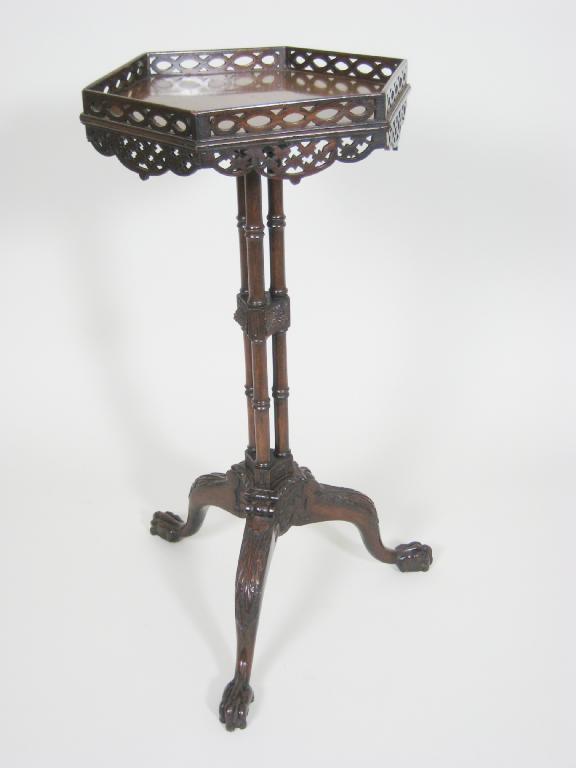 Appraisal: A Chippendale revival mahogany Kettle Stand having pierced gallery and