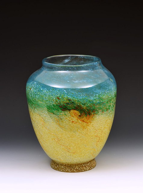 Appraisal: Monart GlassVaselight blue graduated to mottled green and yellow with