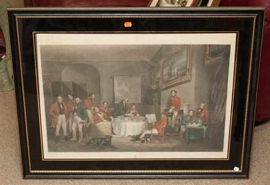 Appraisal: The Melton Breakfast color print in black glass matted frame