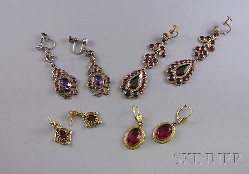 Appraisal: Four Pairs of Colored Stone Drop Earrings