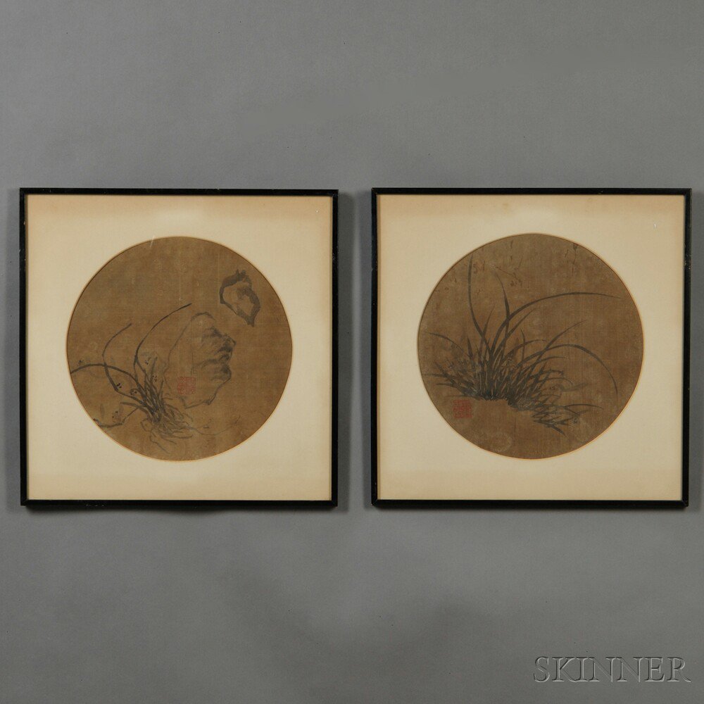 Appraisal: Pair of Framed Paintings Depicting Grass China ink on silk