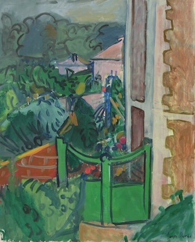 Appraisal: Jason Berger American b Garden gate Oil on canvas on