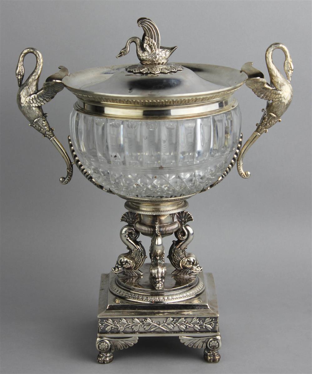 Appraisal: FRENCH SILVER MOUNTED GLASS COVERED BOWL marks for Paris -