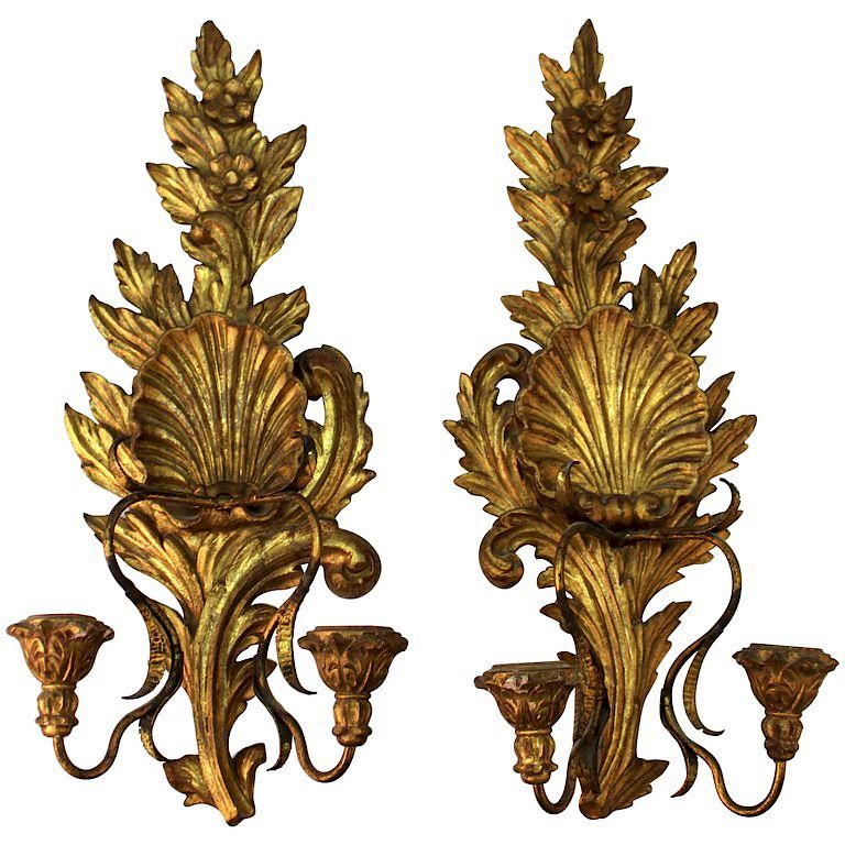 Appraisal: Baroque Manner Italian Giltwood Wall Sconces Pair Baroque manner Italian