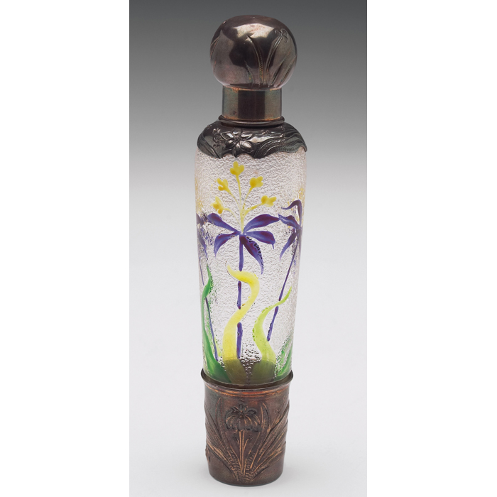 Appraisal: Daum perfume bottle enameled lavender and yellow flowers against a