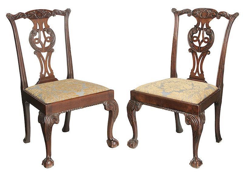 Appraisal: Pair Chippendale Carved Mahogany Side Chairs British th century well