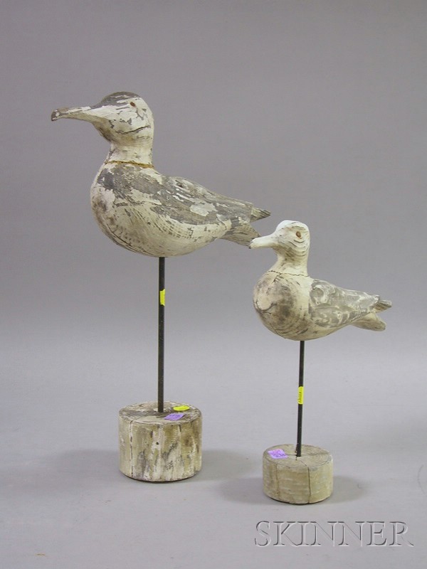 Appraisal: Two Carved and Painted Wooden Seagull Figures One of the