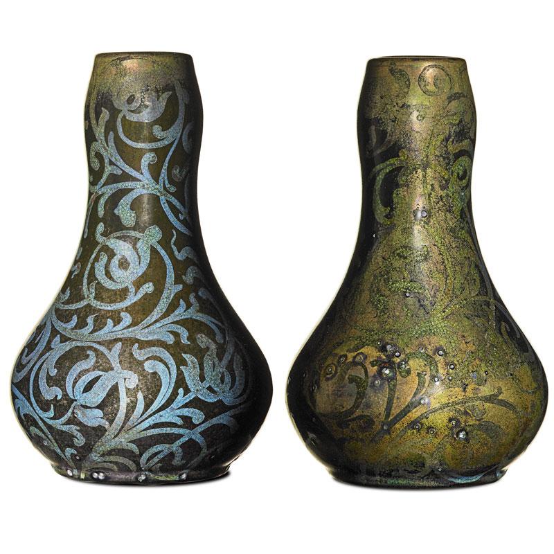 Appraisal: ROSEVILLE Two rare Mara vases Condition Report Burst glaze bubbles