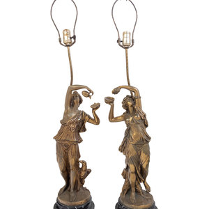 Appraisal: A Pair of Gilt Bronze Figures Mounted as Lamps after