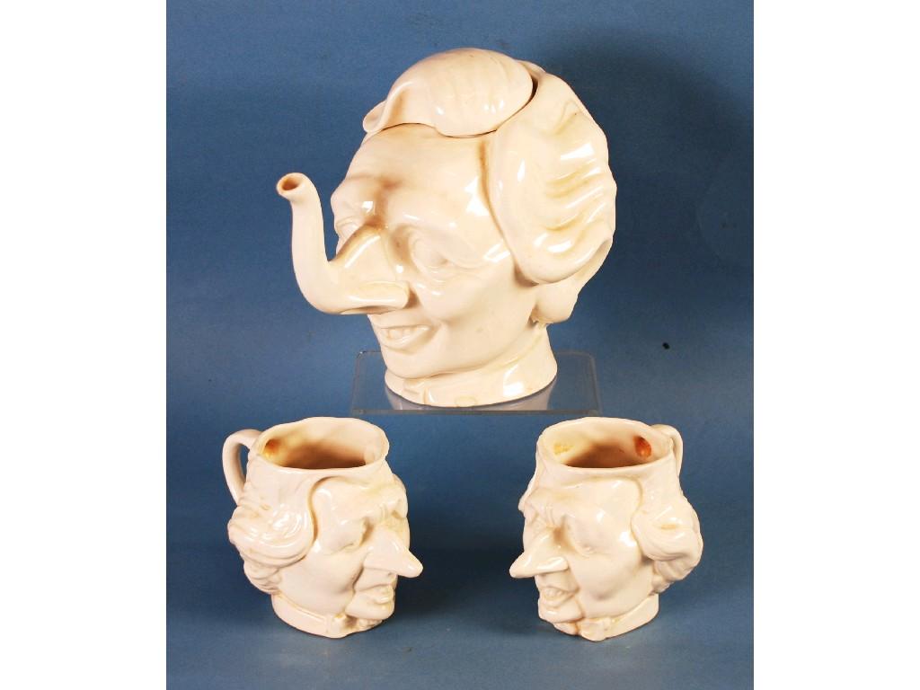 Appraisal: LUCK AND FLAW POTTERY FIGURAL MOLDED TEAPOT of Margaret Thatcher