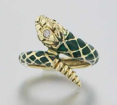 Appraisal: A Snake Design Enamel and Diamond Ring k yellow gold