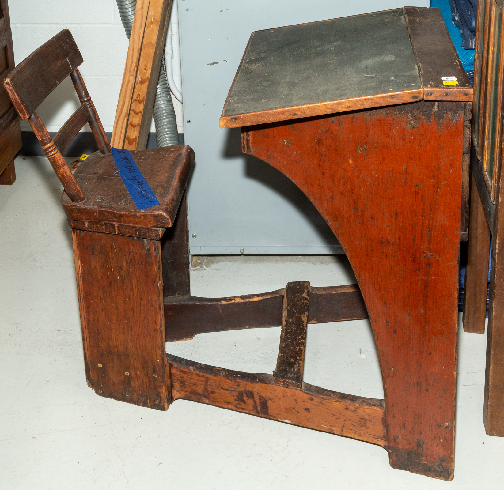 Appraisal: AMERICAN VERNACULAR SCHOOL DESK Circa Painted pine with integral chair