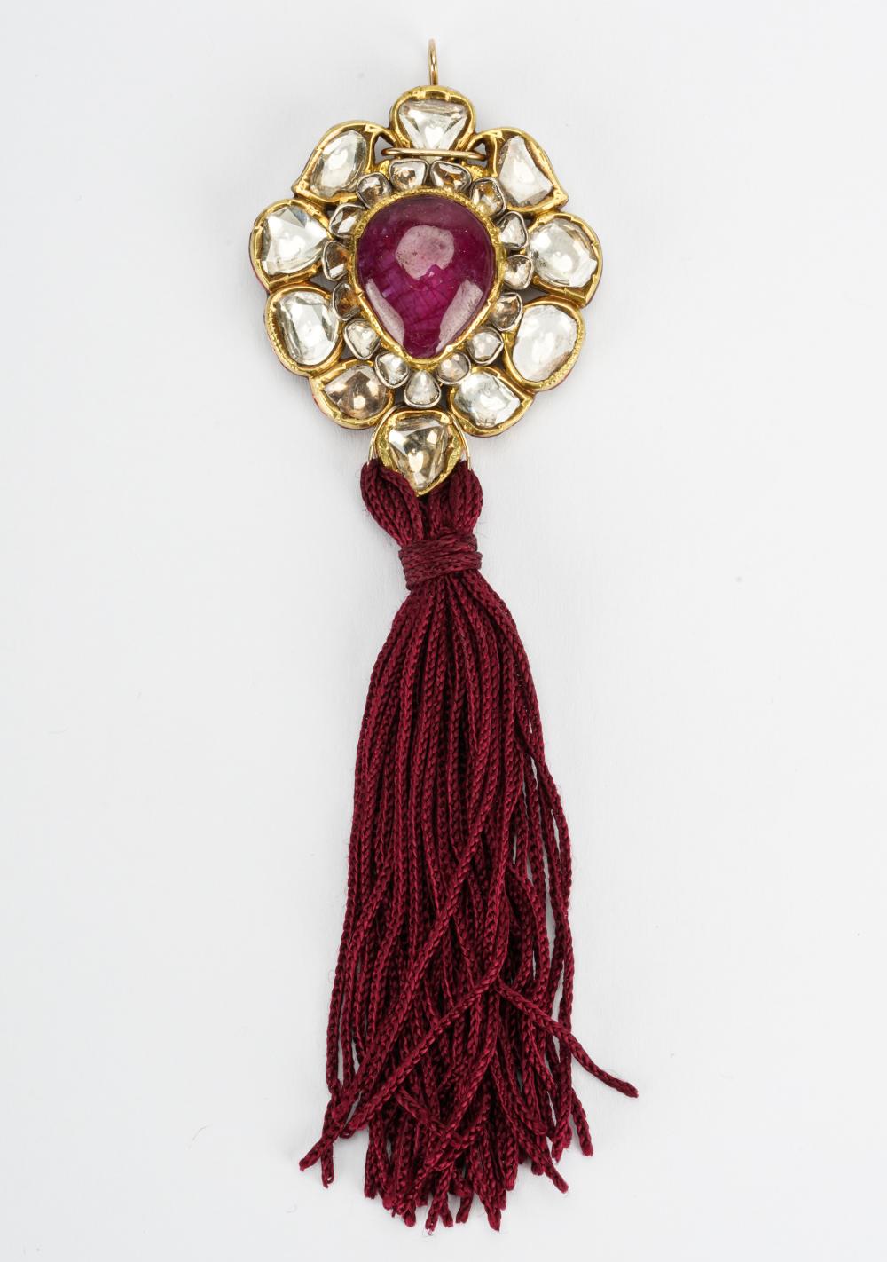 Appraisal: BARBARA RICKLES KARAT YELLOW GOLD DIAMOND RUBY ENAMEL PENDANTcentering one