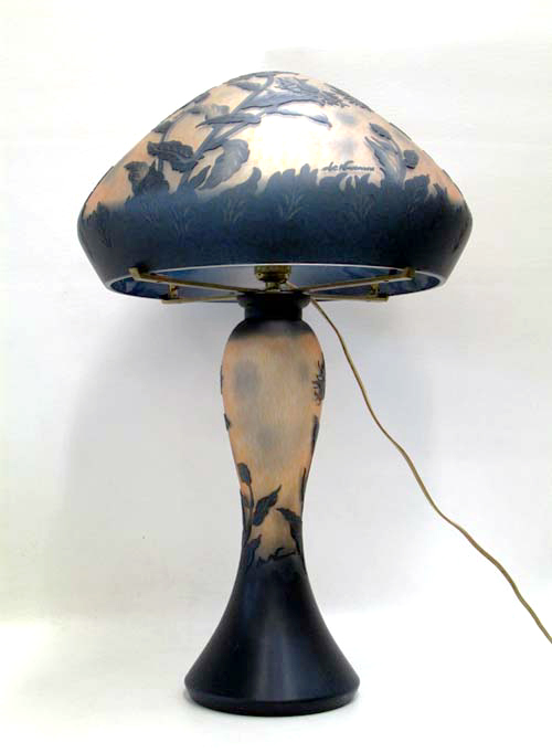 Appraisal: CAMEO GLASS TABLE LAMP having charcoal gray floral design on