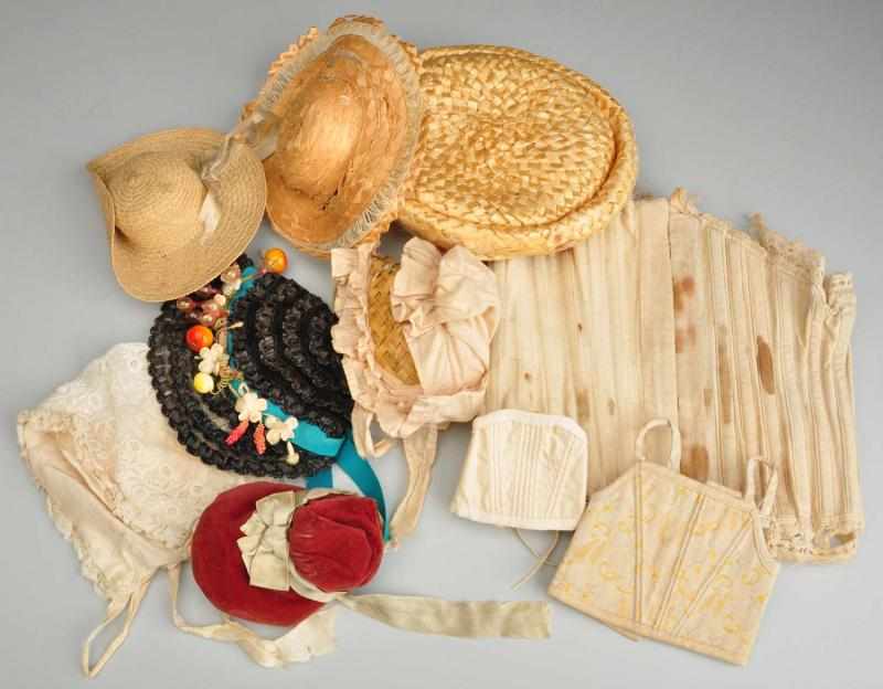 Appraisal: Lot of Vintage Hats and Corsets Description Two straw hats