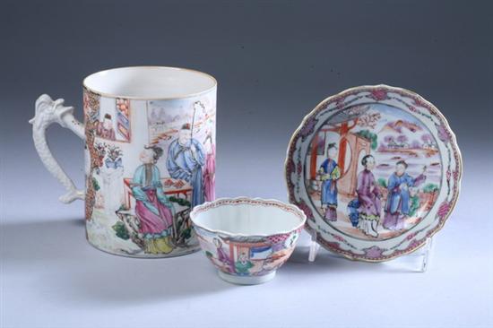 Appraisal: CHINESE MANDARIN PALETTE PORCELAIN MUG Qianlong period Painted with court