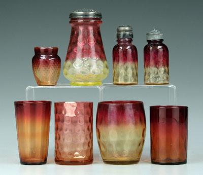 Appraisal: Eight pieces amberina glass - in shaker - in toothpick