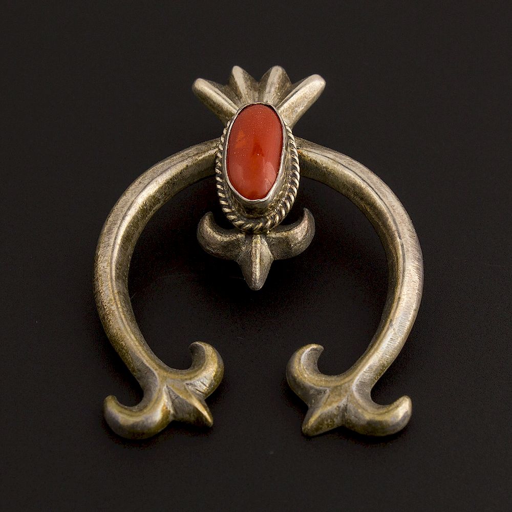 Appraisal: Sterling Silver and Coral Sandcast Naja Pendant Sterling Silver Coral