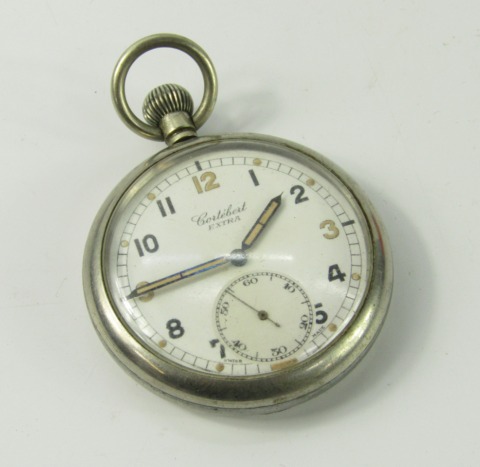 Appraisal: A Cortebert Extra gentleman's military metal cased keyless wind pocket