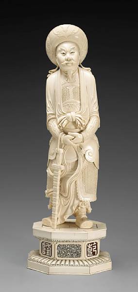 Appraisal: A large pieced and tinted ivory figure of a warrior