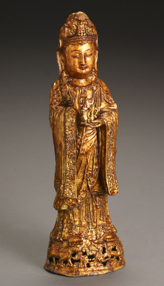 Appraisal: Chinese Gilt Lacquered Cast-Copper Alloy Figure of Guanyin th- th