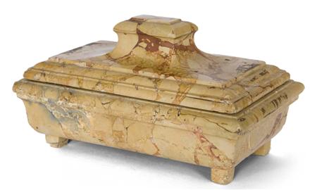 Appraisal: ITALIAN MARBLE COVERED INK STAND LATE TH CENTURY of sarcophagus