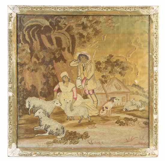 Appraisal: A French Needlework Picture worked in various stitches on a