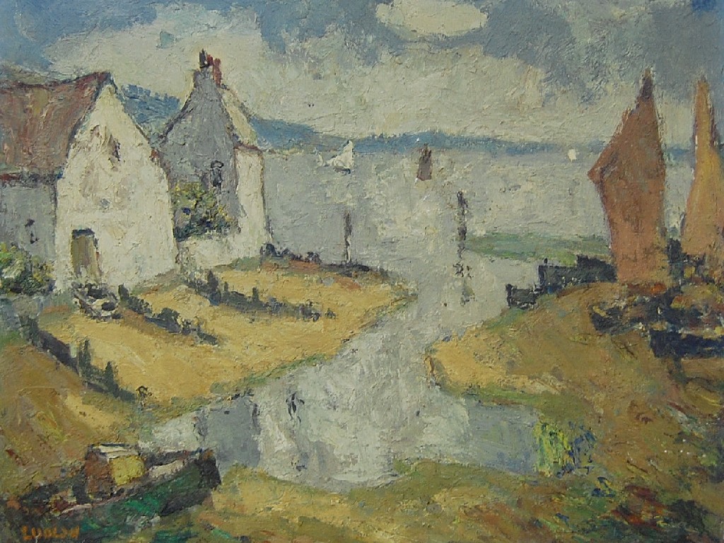 Appraisal: Ludlow - Buildings and boats by a creek at low