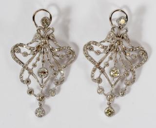 Appraisal: KT WHITE GOLD AND CT DIAMOND DANGLE EARRINGS KT WHITE