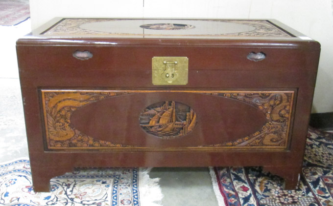 Appraisal: CARVED CAMPORWOOD BLANKET CHEST Hong Kong th century the rectangular