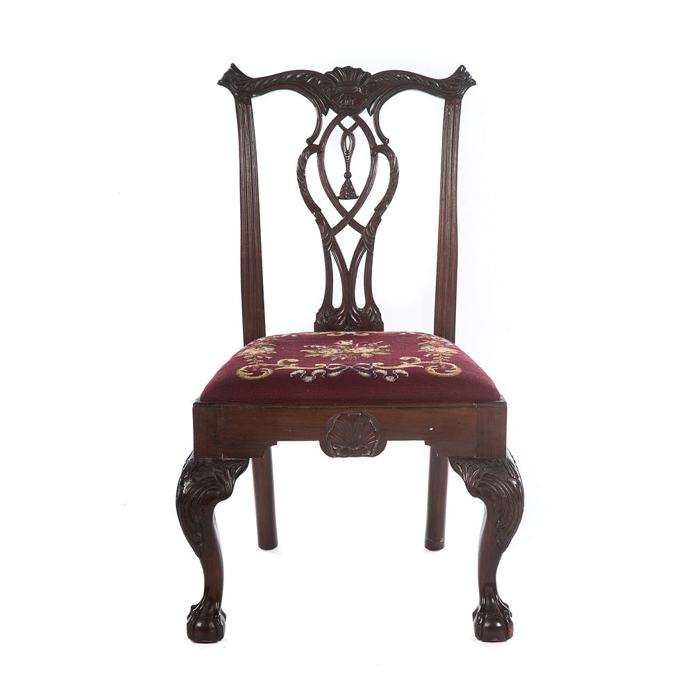 Appraisal: George III Elaborately Carved Mahogany Chair With shaped crest rail