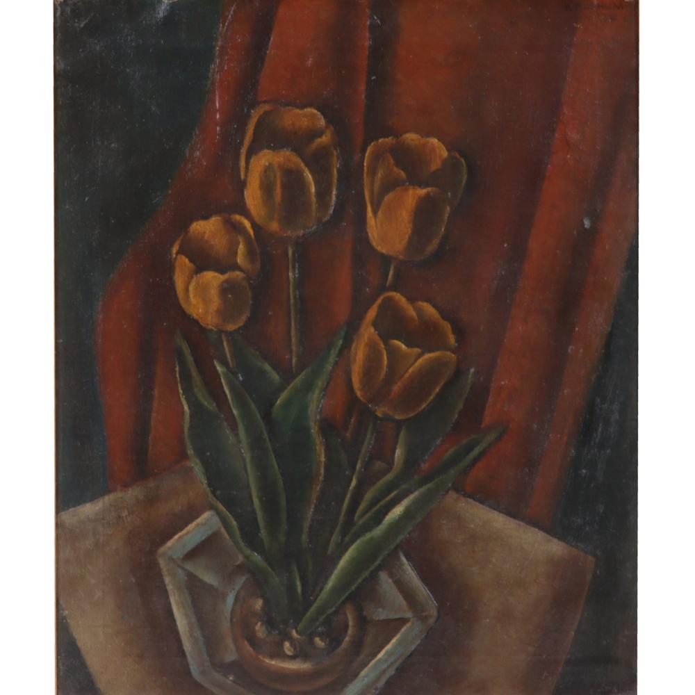 Appraisal: Kay Barnum American th Century Still Life With Yellow Tulips