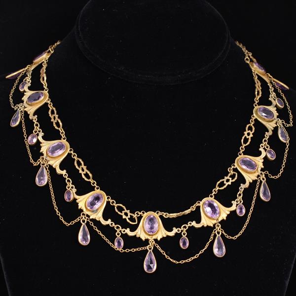 Appraisal: Edwardian Art Deco Festoon Collar Necklace with gilt lotus flower