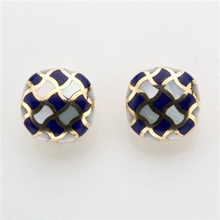 Appraisal: Pair of Gold Lapis and Mother-of-Pearl Earrings Estimate -