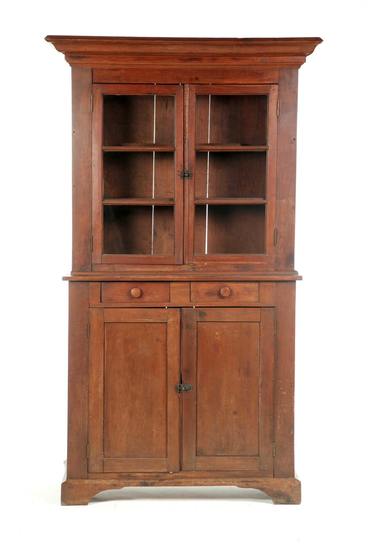 Appraisal: TWO-PIECE STEPBACK CUPBOARD American nd half- th century cherry with