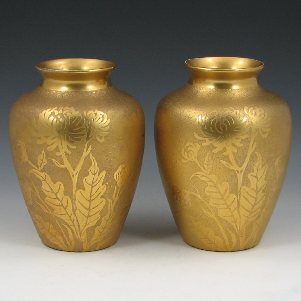 Appraisal: Fraunfelter Gold Floral Decorated Vases Pair Pair of Fraunfelter vases