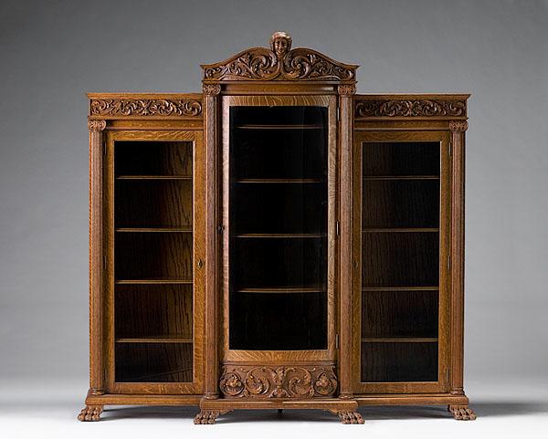 Appraisal: CLASSICAL REVIVAL BREAKFRONT BOOKCASE American ca - in blond oak