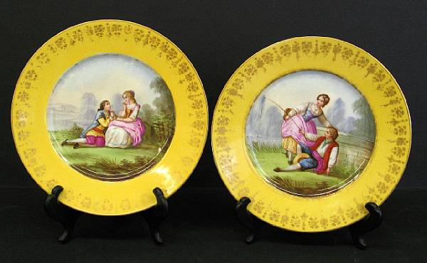 Appraisal: Six S vres style porcelain painted cabinet plates late th