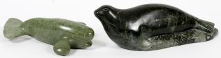 Appraisal: INUIT HAND CARVED STONE WHALE AND FUR SEAL SIGNED INUIT