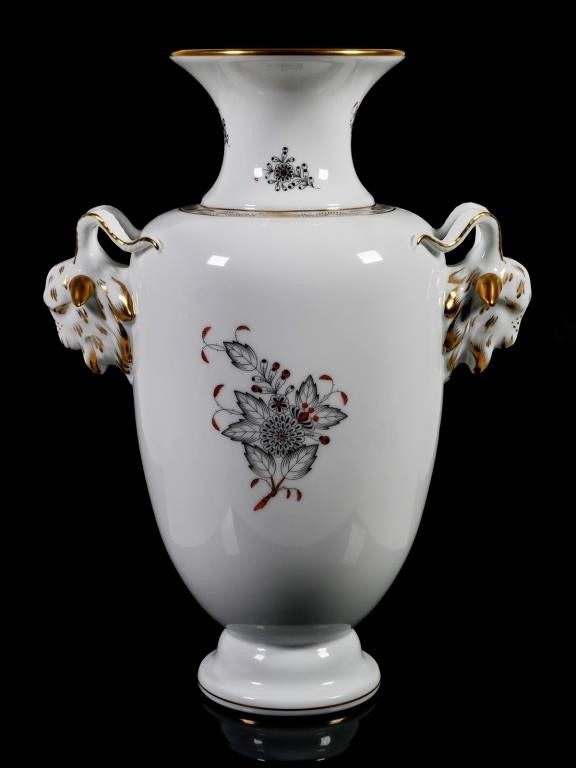 Appraisal: Herend porcelain rams head vase in Chinese Bouquet pattern Herend