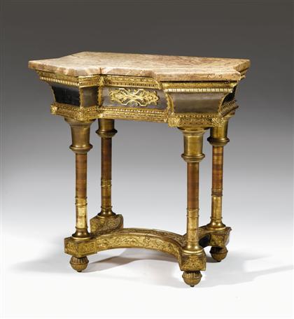 Appraisal: Italian baroque style tole and repousse brass console table th